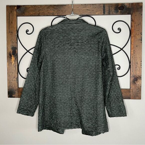 Eileen Fisher Lagenloock Silk Tussah Open Front Rich Olive Blazer Jacket Small - Picture 4 of 13
